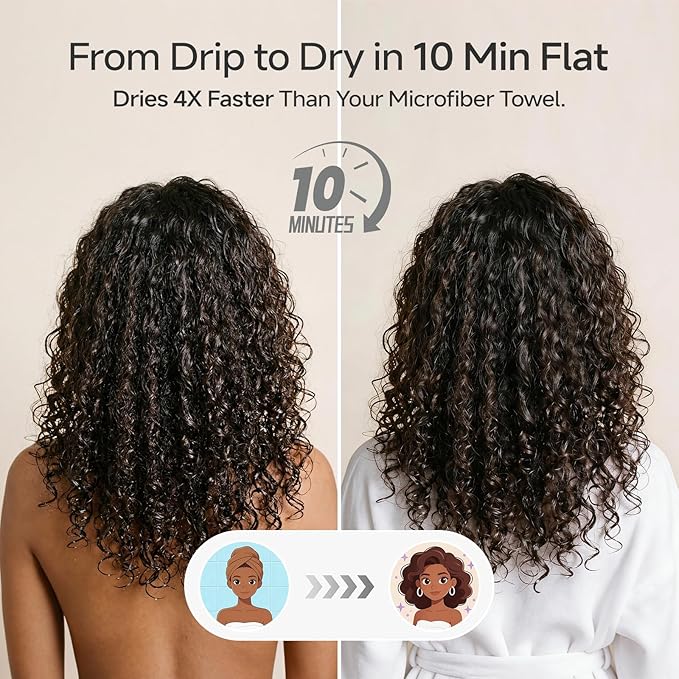 REDKISS 2 Pack Microfiber Hair Towel Wrap for Women, Super Absorbent & Quick Dry Large Hair Turban, Lightweight Anti-Frizz Drying Towel for Long Curly Thick Hair - Blue Gray