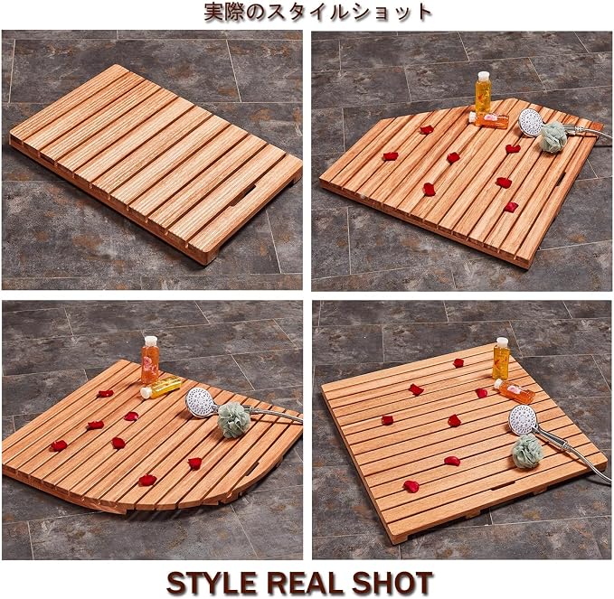 Solid Wood Shower Mat Non Slip, Bamboo Bath Mat for Bathroom, Waterproof Wooden Shower Floor Mats for Doorway Sauna Spa Yard Patio Pool Outdoor Use(W70xL90cm/W28xL36in)