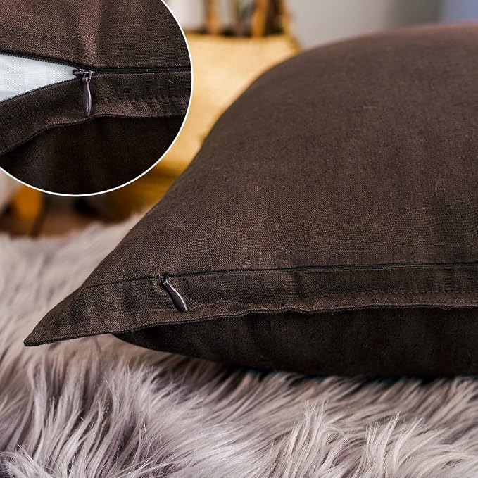 Jeanerlor Set of 2 Decorative Cotton Linen Chair Throw Pillow Case, Sofa Durable Classy, Comfortable Cushion Cover for Living Room Car 26"x26"(65 x 65cm), Brown