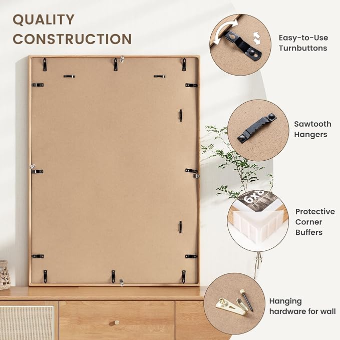20x30 Poster Frame, USA-Sourced Oak Wood Picture Frame with HD Tempered Glass, Handcrafted Rounded Corner 20 x 30 Wooden Frames Matted to 16x24 Photos, Horizontal or Vertical Wall Display