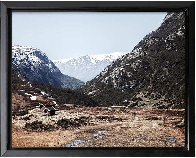 Monem Art Scandinavian Mountain Cabin Landscape Photography Print - Nordic Nature Scenic Art Poster - Wall Decor for Living Room, Bedroom or Office - 12x16 Black Framed CANVAS by Mareike Bohmer