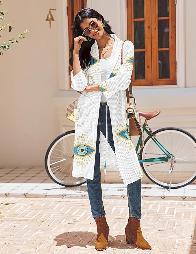 Ekouaer Robes for Women Waffle Knit Bathrobe Lightweight Kimono Robe Knee Length Loungewear with Pockets