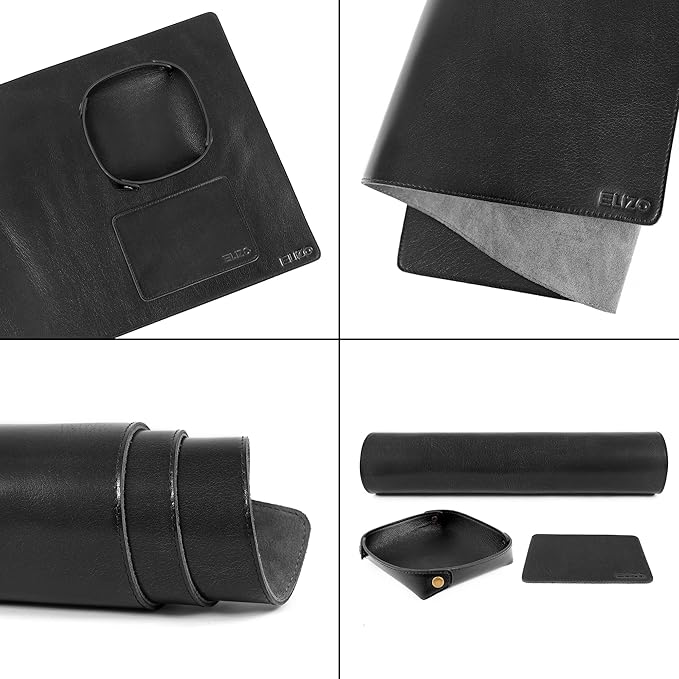 ELIZO Leather Desk Pad Real Leather Desk Mat Thick (3mm) Double Layer (32x16) Cover Blotter Desk Protector Large Computer Mat for Keyboard Mouse Pad Table Laptop Mat Office Accessories - Carbon