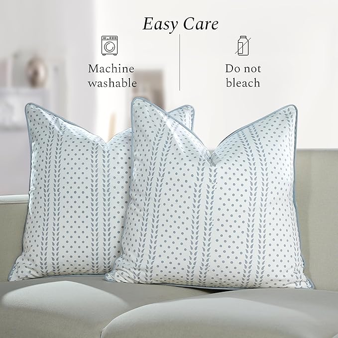 CPC 100% Cotton Throw Pillow Covers 24x24 Inch, Set of 2 Block Print Pattern Couch Pillow with Hidden Zipper, in Collabaration with Southern Source- Misty Grey Trelis