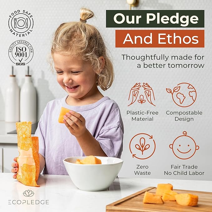 Reusable Beeswax Food Storage Bags โ 8 Pack (2 Large, 2 Medium, 4 Small) | Natural Alternative to Plastic | Organic Cotton, Beeswax, Jojoba Oil