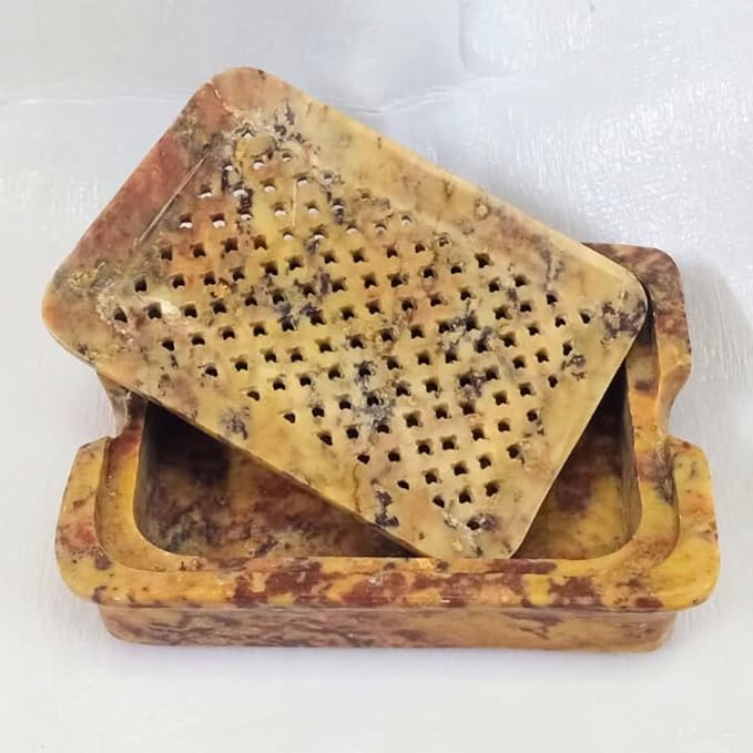 Soapstone Hand Carved Soap Dish Polished and Shiny - Marble Dish Holder Beautifully Crafted Bathroom Accessories Handicraft Decor Hand Carving Soap Holder | Soap Tray | Soap Case (Rectangle Shape)
