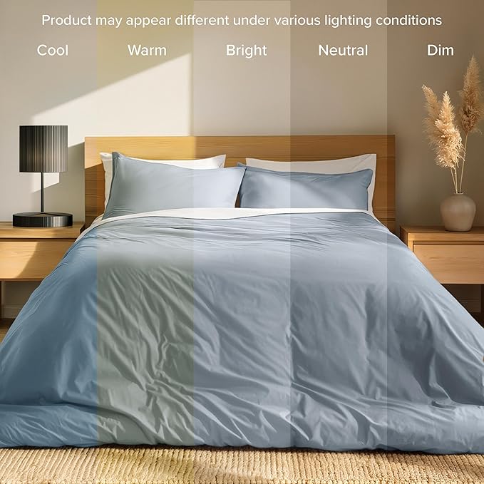 Bare Home 100% Organic Cotton Extra Long Duvet Cover Set - Crisp Percale Weave - Lightweight & Breathable - Cooling Duvet Cover Set (Twin/Twin XL, Dusty Blue)