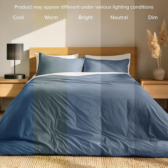 Bare Home 100% Organic Cotton Extra Long Duvet Cover Set - Crisp Percale Weave - Lightweight & Breathable - Cooling Duvet Cover Set (Twin/Twin XL, Bering Sea)