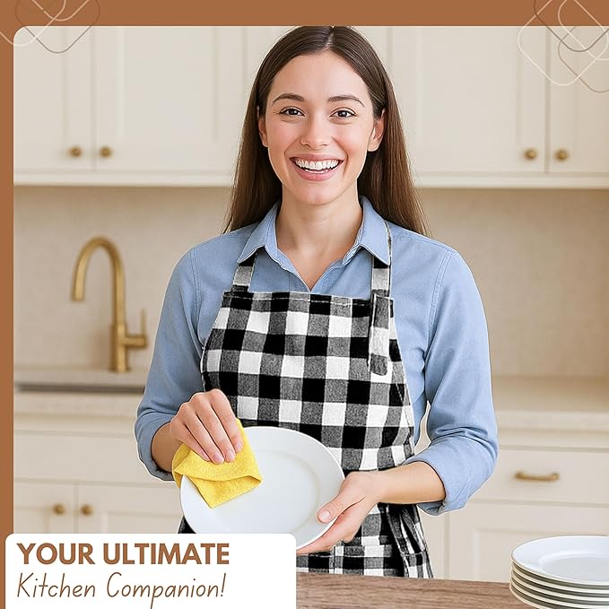 Native Fab Kitchen Apron 2 Pack - 100% Cotton Adjustable, Durable Apron with Pockets, Perfect for Cooking, Baking, Grilling