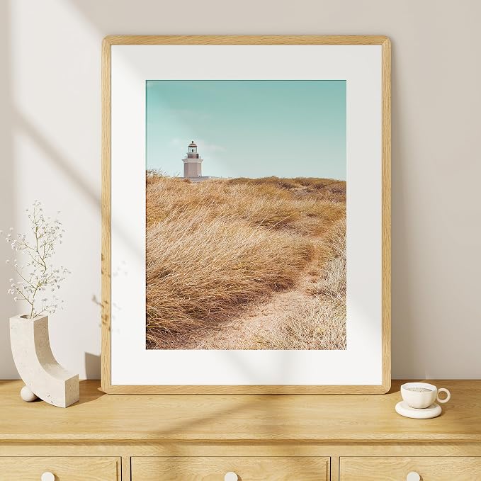 Fun Memories 24x30 Poster Frame with Mat for 18x24 - Solid Oak Wood Photo Frame, Rounded Corner 24 x 30 Wooden Frame Matted to 18x24 Photo, 24 By 30 Wood Frame with Tempered Glass, Natural Oak