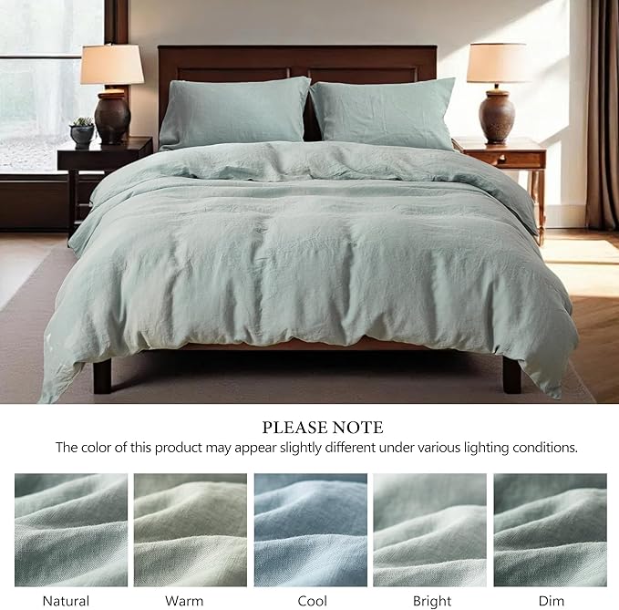 100% Linen Duvet Cover Set, 3 PCS Natural French Flax Dusty Blue Duvet Cover King Size, Breathable Soft Comfy Linen Bedding Comforter Cover with 2 Pillowcases(Dusty Blue, 104" x 92")