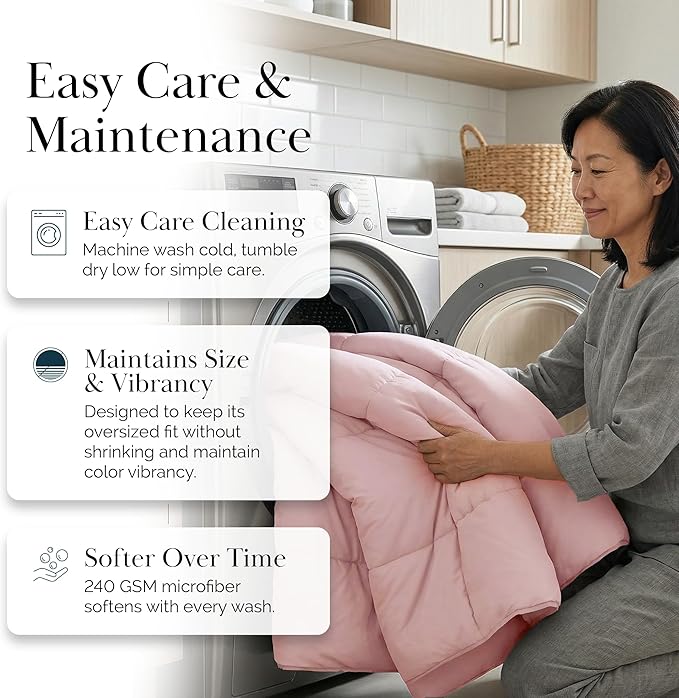 Southshore Fine Living, Inc. Twin Comforters, Oversized Bedding, Down-Alternative Pink Comforter Twin Size, Fluffy Comforter for Dorm Room, Pet Hair Resistant Bedding, Pastel Pink Comforters