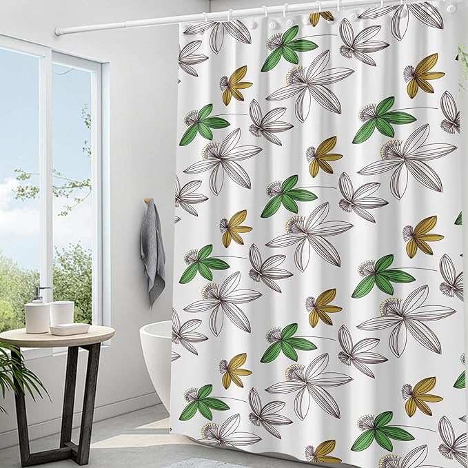 Plastic Shower Liner - Premium PEVA 6G Thickened Shower Curtain Liner with Rustproof Grommets and 3 Weighted Magnets, Waterproof Shower Curtain for Bathroom(Floral)