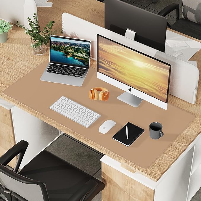 AFIING Cork Desk Mat 47" x 23.6", Dual-Sided Natural Cork & PU Leather Desk Pad, Non-Slip Waterproof Large Mouse Pad for Office, Home & Gaming (Dark Apricot)
