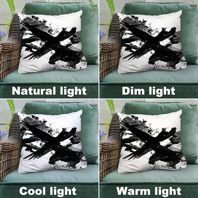 Shrahala Ink Black Hand Painted Decorative Throw Pillow Cover, Graphic White Brush Stroke Square Pillowcase Blended Double-Sided No Inserts for Bedroom Living Room Set of 2 (26 X 26 in)
