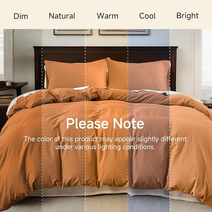 QKTE French Linen Duvet Cover Set, 3 PCS Natural French Flax Rust Duvet Cover King Size, Breathable Soft Comfy Linen Bedding Comforter Cover with 2 Pillowcases(Rust, 104" x 92")