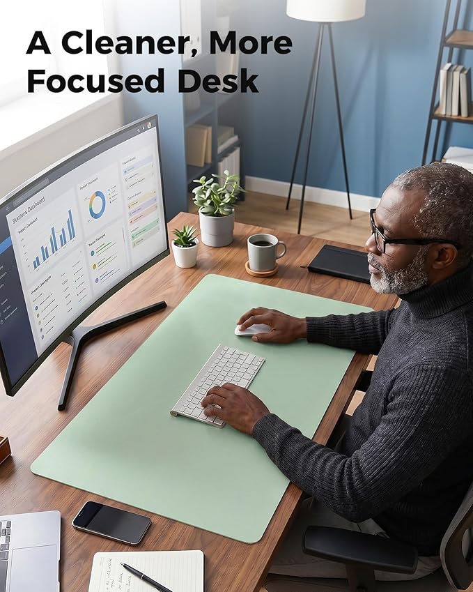 Aothia Cork Desk Mat - Dual-Sided XL PU Leather Desk Pad & Full Desk Protector, Large Waterproof Desktop Mat for Office & Gaming (47" x 23.6", Aqua)