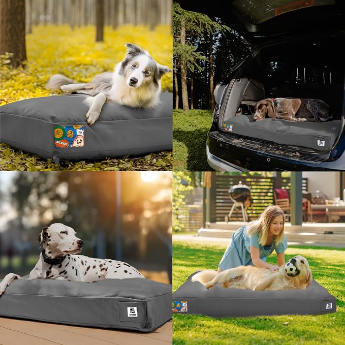 Sytopia 42 Inch Canvas Outdoor Dog Bed for Extra Large Dogs, Durable Dog Bed with Waterproof Machine Washable Removable Cover, Indoor Patio Pet Pad for Crate, Dark Grey