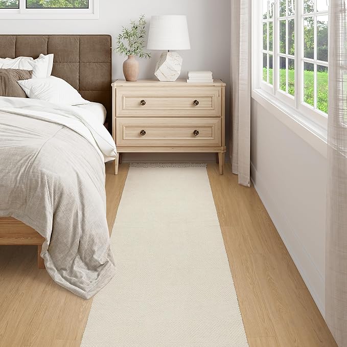 Collive Long Hallway Runner - 2.6' x 10', Washable Indoor Entryway Rug, White/Beige Braided Woven Kitchen Rug for Laundry Room Bedroom Doorway