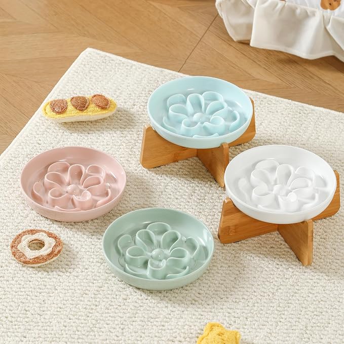 Elevated Cat Bowl Stand - Bamboo Base for Cat Dish - Non-Slip Pet Feeding Holder - Anti-Vomit & Stress-Free - Bowl Not Included