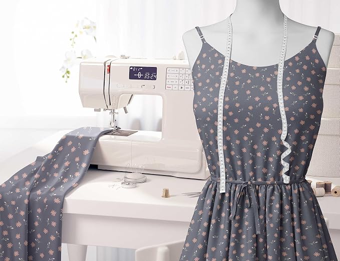 Soimoi Lightweight Cotton Voile Fabric, Gray - Floral Print, Unstitched Material - 42 Inch Width, Ideal for Making Summer Dresses, Blouses, Lingerie, Sheer Curtains, Garment Linings, 1 Yard