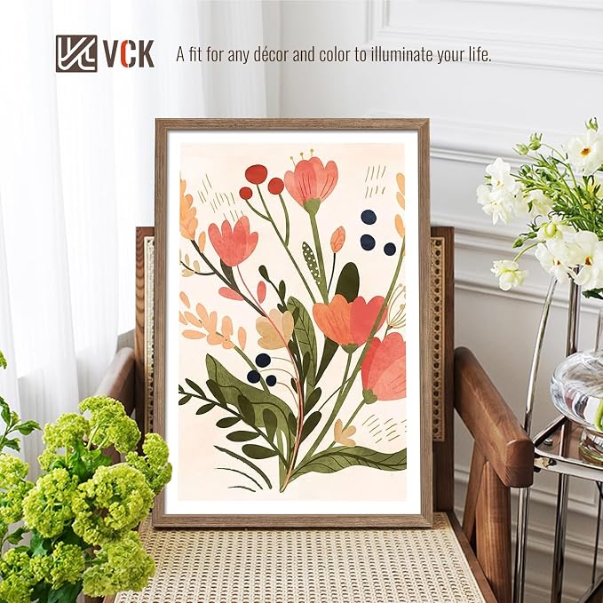 VCK 27x40 Picture Frame Set of 4 - Walnut, Gallery-Quality Wood Poster Frames, 1.1-Inch Wide Border, Polished Plexiglass, Vertical or Horizontal Wall Display for Photo/Art/Prints, Walnut