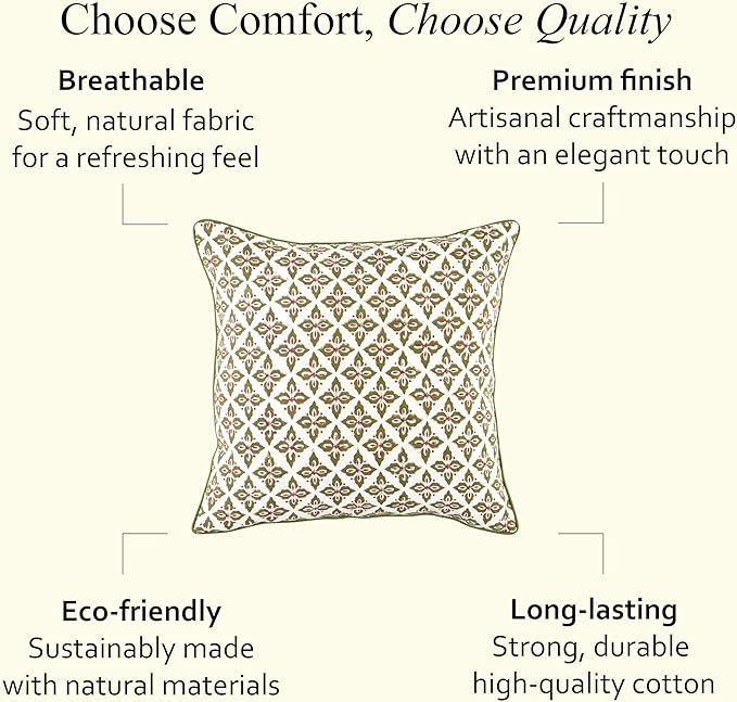 CPC Throw Piping Pillow Covers for Couch, 18x18 Inch Pillows for Living Room, 100% Cotton Boho Cute Outdoor Pillows, Flower Cushion Covers Gift for Spring, Easter - Farmhouse Verde Trellis