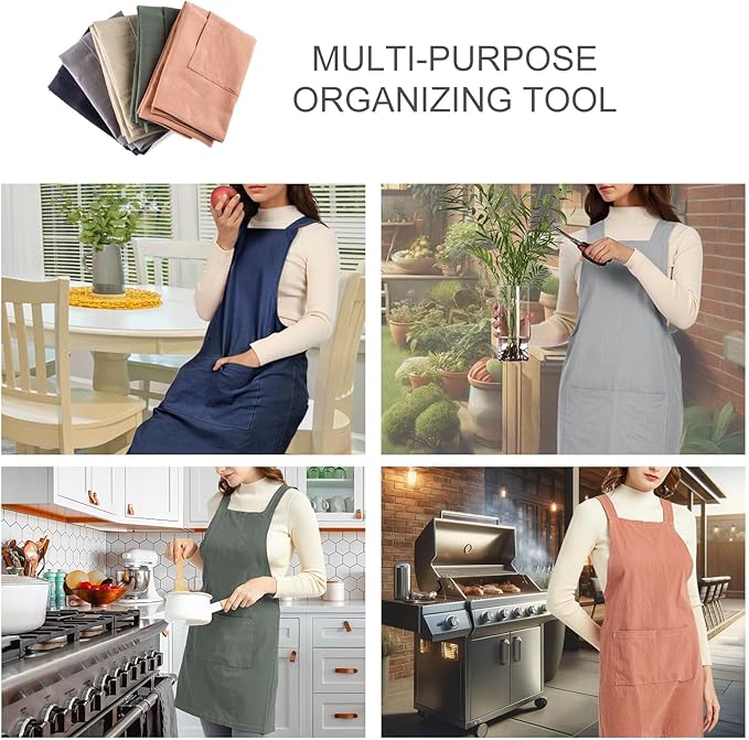 ELEZAY Aprons for Women with Pockets Plus Size Comfort Cross Back No Tie Cotton Linen Apron Pinafore