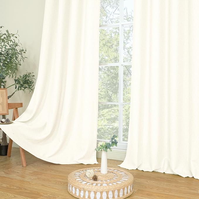 LAMIT Ivory Linen Curtains 54 Inch Length 2 Panels for Bedroom, Light Filtering Faux Linen Textured Window Curtains, Thick Soft Grommet Drapes for Kitchen/Windows, 42 x 54 Inch