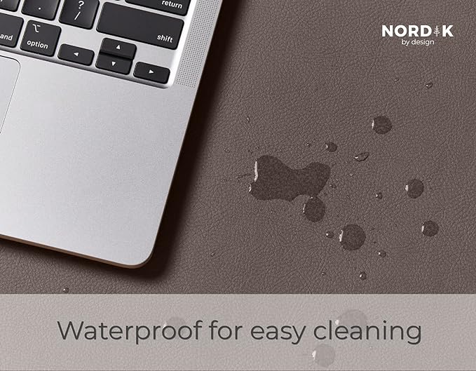 Nordik Cork Leather Desk Mat Cable Organizer - Gunmetal Grey 35 X 17 inch - Premium Extended Mouse Mat for Home Office Accessories - Non-Slip Vegan Leather Desk Pad Protector & Desk Blotter Pad