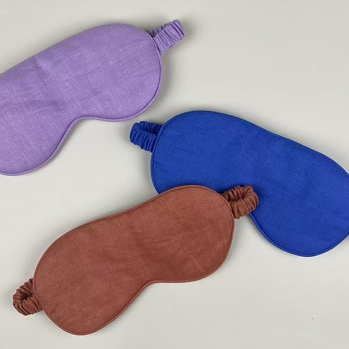 Eye mask Pure Linen Sleep Mask with Elastic Band, No Pressure On Eyes,Side Sleeper Eye Cover Organic Cotton Core Blindfold,Napping & Yoga Travel Essentials (Terrocota)
