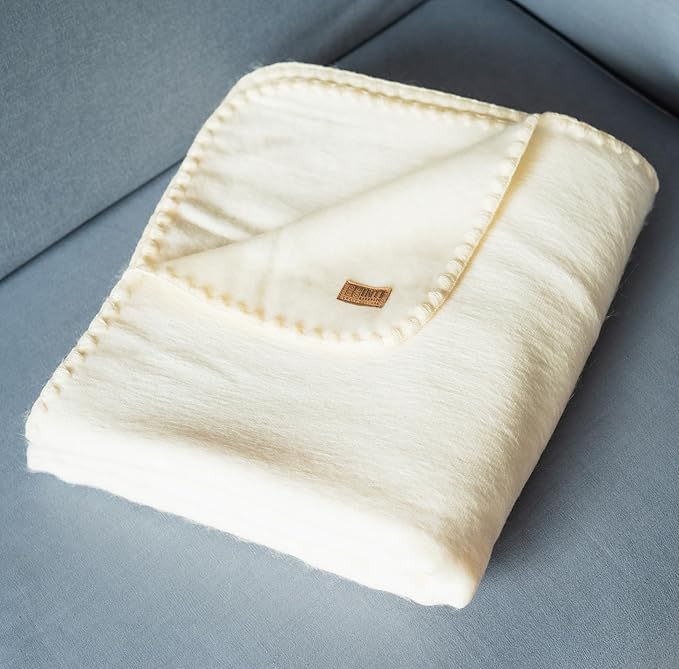 Alpaca Wool Throw Blanket | Ultra Soft, Lightweight, Warm, Breathable, Non-Itchy | Classic, Elegant-Minimalist Design for Bed, Couch, Travel, or Gift | 90" L x 64" W (Cream White)
