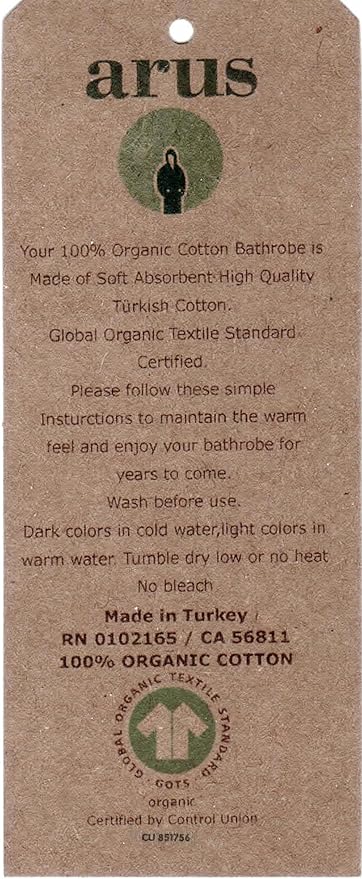 Arus Women's GOTS Certified Organic Cotton Hooded Full Length Turkish Bathrobe