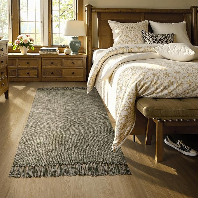 Collive Washable Area Rug 4' x 6', Woven Cotton Bedroom Rugs Neutral Indoor Accent Rug, Modern Comfy Floor Carpet with Tassel for Living Room, Nursery Room, Dining Room, Bedside, Patio Decor