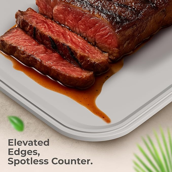 Premium Korean TPU Cutting Board Set of 2 - Non Scratch 13.8" x 9.8" Silicone Like Flexible Cutting Board for Meat - 5mm Thick and Durable - Dishwasher Safe - Non Slip Surface - Sleek Hanging Design