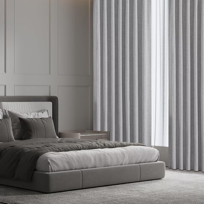 CUCRAF Linen 100% Blackout Curtains 84 Inch Length 2 Panels Set, Back Tab and Rod Pocket Curtain for Living Room Bedroom, Room Darkening Window Drapes Thermal Insulated, (52x84 inch, Light Grey)