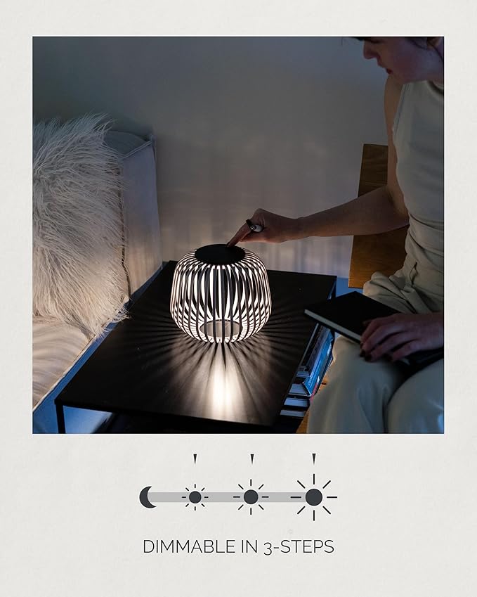 LUUK Studio SOLIS Wireless Solar LED Mood Light, Warm White, 3 Level Dimmable, Indoor Table Lamp, Outdoor Lantern, USB-C Rechargeable, Patio, Bedroom, Contemporary Minimalist Design, Warm Gray, Size S