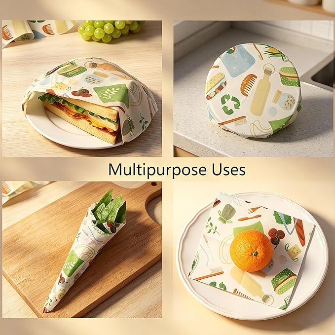 Reusable Beeswax Food Wraps, 12 x 40 Inch Organic Cotton Beeswax Wraps, Plastic-Free Eco Friendly Food Storage Sheets for Kitchen, Bread, Cheese, Fruits and Sandwiches