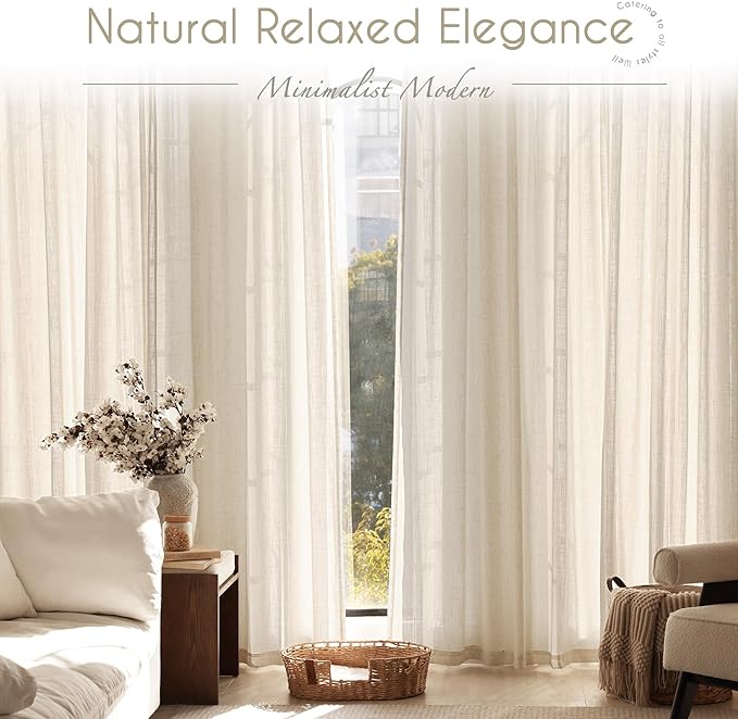 Apricot Linen Curtain 63 inch Length 2 Panels Set Back Tab Light Filtering Living Room Curtain Drapes Home Office Modern Minimalist Decor Farmhouse Boho Neutral Cream Semi Sheer Curtain 63 inch Long