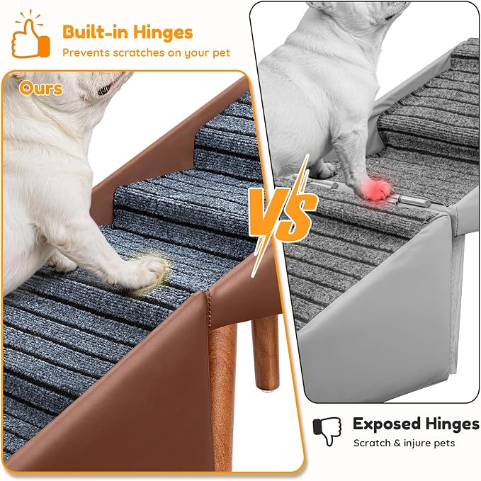 22.8” H Dog Stairs for High Bed, 6-Step Non-Slip Dog Ramp, Foldable 2-in-1 Pet Stairs & Ottoman, Upgraded Pet Steps for Puppies, Senior Dogs & Injured Pets, Solid Wood Frame (Brown)