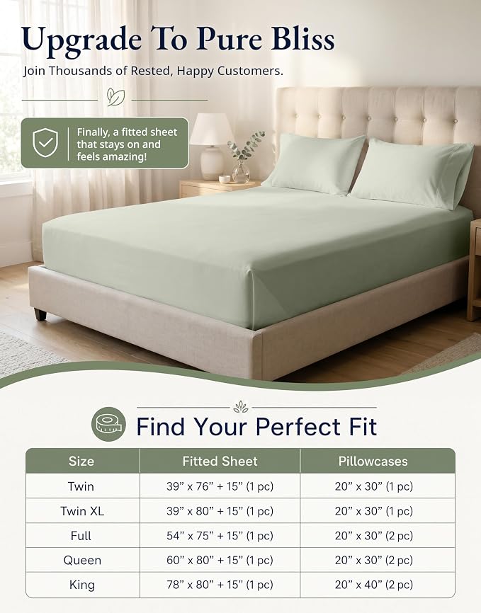 LANE LINEN King Fitted Sheet, 100% Organic Cotton, 3-Piece Set (1 Fitted Sheet,2 Pillowcases), Percale Weave, Ultra Soft, Breathable,Fits Mattress Upto 15" Deep - Mineral (No Flat Sheet)