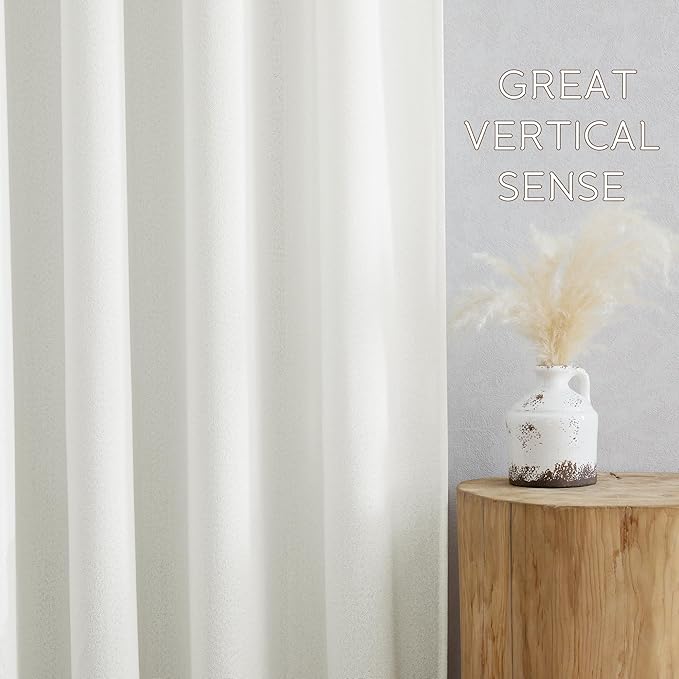 NICETOWN Linen Sheer Ivory Curtains 84 inches Long, Rod Pocket & Back Tab Faux Linen Semi Sheer Window Treatments Privacy with Light Filtering for Bedroom/Living Room, W52 x L84, 2 Panels