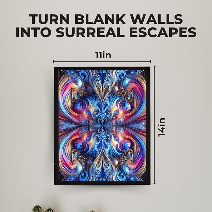 InkFlow Posters Vibrant Swirling Abstract Poster - Colorful Fractal Design in Blue, Pink, and Gold - Modern Graphic Poster for Living Room, Bedroom, Home - 11x14 Unframed Canvas Print