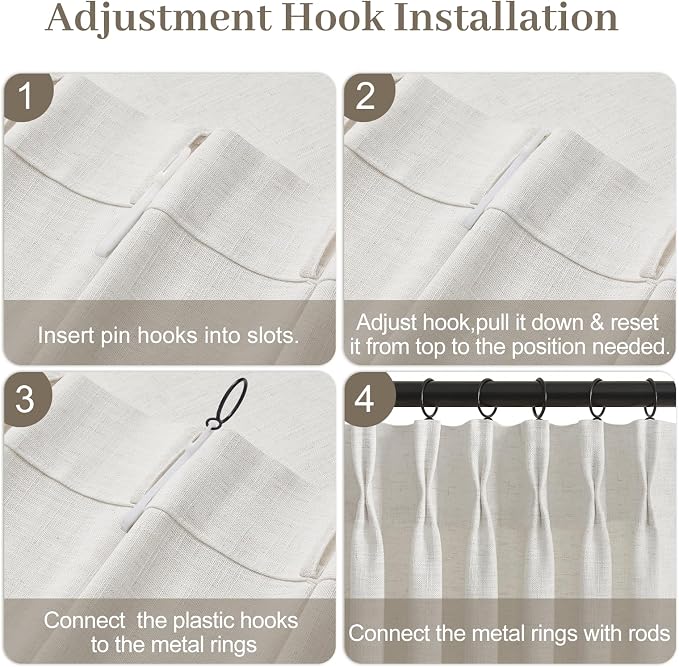 IVAPUPU 108 Inch Linen Blend Curtains for Living Room, Pinch Pleated Curtain Light Filtering Memory Trained Floor to Ceiling Semi Sheer Drapes with Hooks Rings for Bedroom, 40W, Beige White, 2 Panels