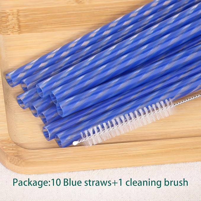Dakoufish Replacement Straws for StanleylOwalalHydro Jug 40oz 30oz Tumbler,10 Pack 12 Inch Blue Reusable Straws With Cleaning Brush For Stanley Simple Modern Cup,Dishwasher Safe.