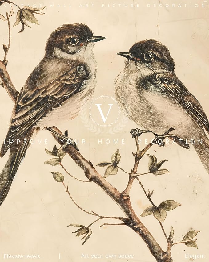 Vodefoad Vintage Botanical Birds Print Neutral Summer Bird Printable Wall Art Minimalist Nature Decor Rustic Cottage Summer Canvas Decoration Classic Neutral Animal Artwork Canvas Wall Decor for Home, Bedroom, Living Room, Bathroom, Lake House - 8x10In...