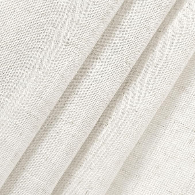 Beige White Linen Curtains 80 Inch Long for Bedroom Back Tab, Filters Light Privacy Transparent Curtains Modern Farmhouse Coastal Decor for Sliding Glass Doors 2 Panels 52x80
