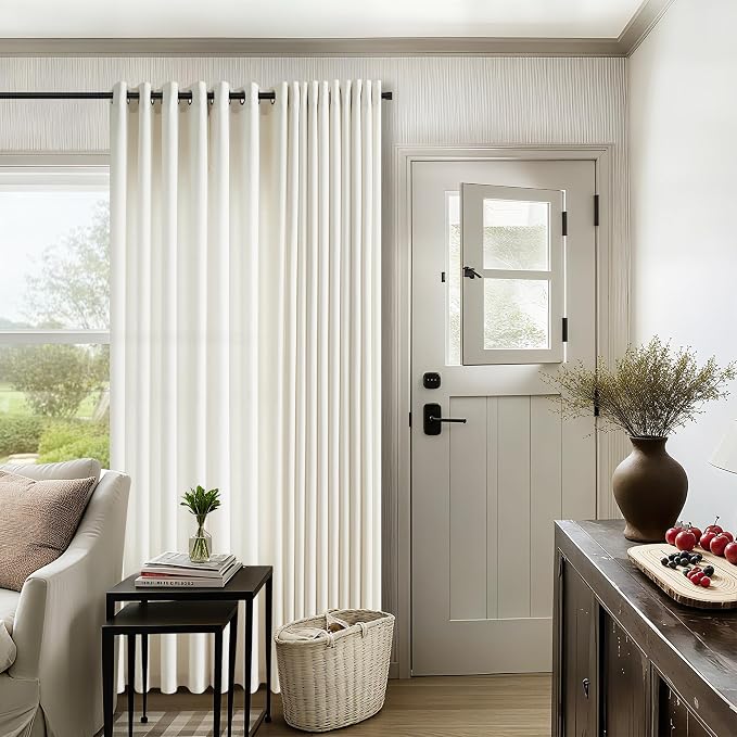 102 Inch Linen Curtains for Living Room Dining 2 Panels Grommet Bronze Light Filtering Farmhouse Large Window Drape Flax Burlap Cream Ivory Curtain 102 Inches Long for Sliding Glass Door Bedroom