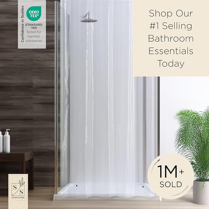 Stitch & Stone Shower Curtain Liner, Premium Medium Weight Durable Waterproof 6g PEVA for Bathroom with Weighted Magnets, Extra Long 54" x 78", Clear 1 Pack