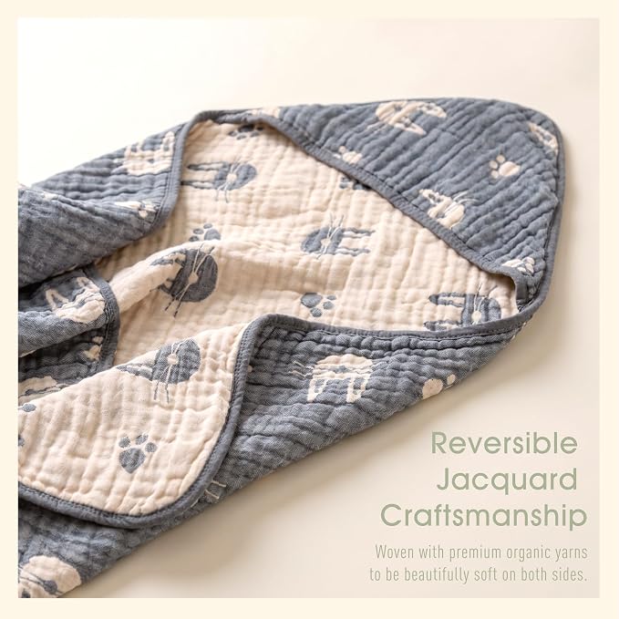 Ultra-Soft Muslin Baby Towel - 32 x 32 Inches, Ideal for Bath & Beach, Suitable for Both Boys & Girls from Newborns to Toddlers (Navy Blue Bunny)